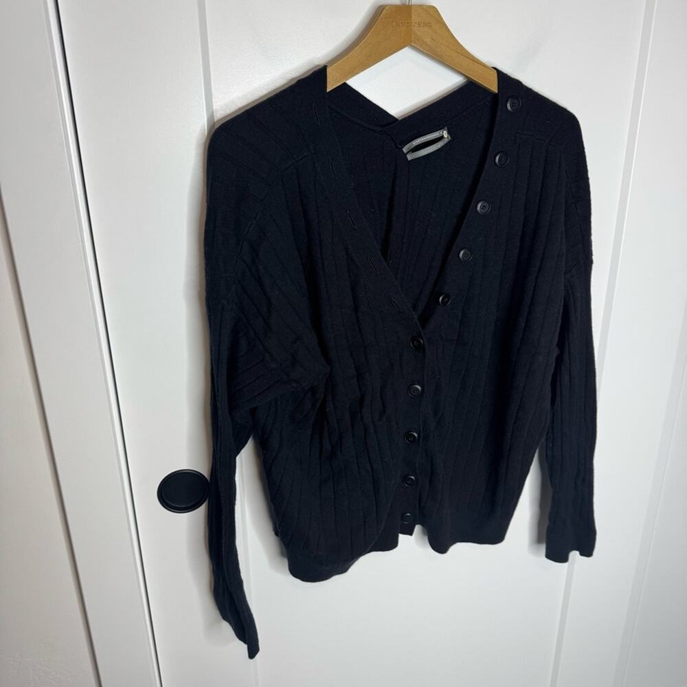 Anthropologie Black Ribbed Knit Cardigan Button Down Sweater Size Large